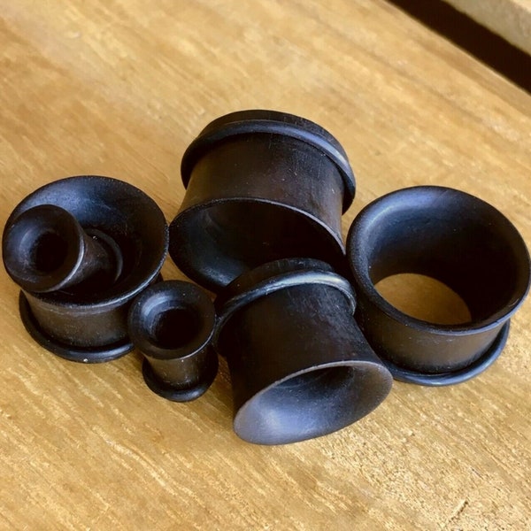 PAIR of Organic Black Areng Single Flare Wood Tunnels / Plugs with O-Rings - Gauges 8g (3.2mm) up to 13/16" (20mm) available!