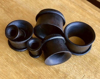 PAIR of Organic Black Areng Single Flare Wood Tunnels Plugs
