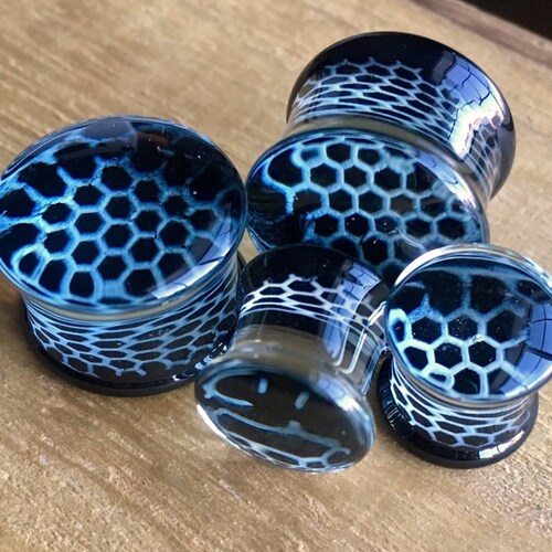 Pierced Owl White Swirling Smoke Pyrex Glass Double Flared Plugs - Sold As Pair