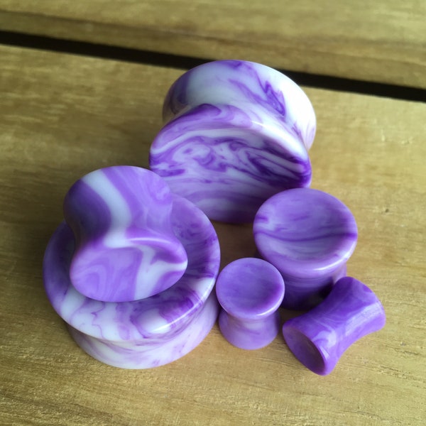 PAIR of Unique Concave Violet Agate Stone Plugs - Gauges 6g (4mm) up to 1" (25mm) available!