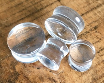 PAIR of Beautiful Clear Glass Double Flare Plugs - Gauges 2g (6mm) through 5/8" (16mm) available!