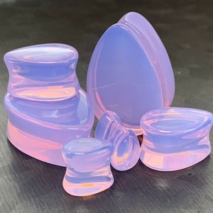 PAIR of Stunning Lavender Tear Drop Opalite Glass Plugs - Gauges 2g (6mm) to 1"(25mm) available!