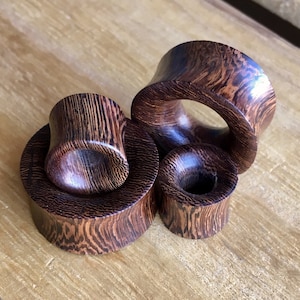 PAIR of Unique Organic Concave Snake Wood Double Flare Tunnels - Gauges 0g (8mm) up to 1&quot; (25mm) available!