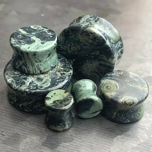 Organic Natural Green Eye Jasper Double Flared Stone Plugs Organic Natural Green Eye Jasper Double Flared Stone Plugs