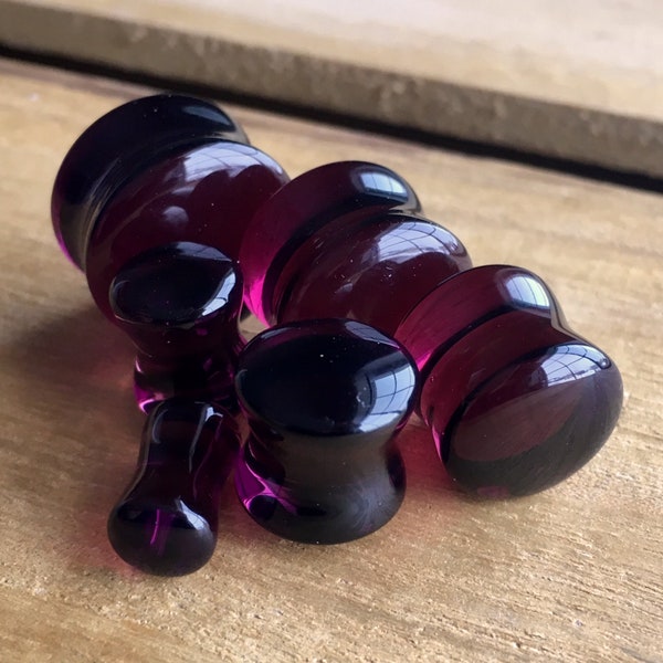 PAIR of Stunning Burgundy Glass Double Flare Plugs - Gauges 2g (6mm) through 5/8" (16mm) available!