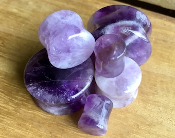 PAIR of Stunning Amethyst Organic Stone Plugs - Gauges 8g (3mm) up to 1" (25mm) available!