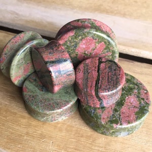 PAIR of Unakite Organic Stone Plugs - Gauges 8g (3mm) up to 1" (38mm) available!