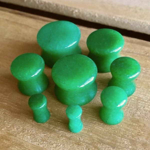 PAIR of Unique Real Green Jade Organic Stone Plugs - Gauges 6g (4mm)  up to 5/8" (16mm) available!