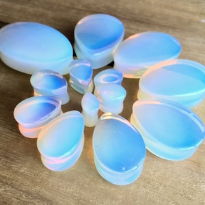 PAIR of Beautiful Opalite Teardrop Opalescent Plugs - Gauges 8g (3mm) to 1&1/2&quot; (38mm)  available!