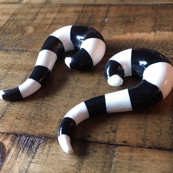 PAIR of Stunning Hypnotica Black Horn & White Tapers - Gauges 4g (5mm) up to 5/8" (16mm) available!