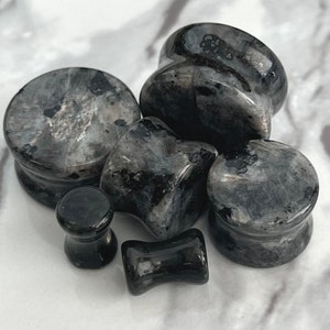 Organic Natural Black Labradorite Double Flared Stone Plugs Organic Natural Black Labradorite Double Flared Stone Plugs