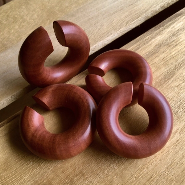 PAIR of Stunning Organic Saba Wood Hoops Ear Weight Hanging Plugs - Gauges  2g (6mm) up to 5/8" (16mm) available!