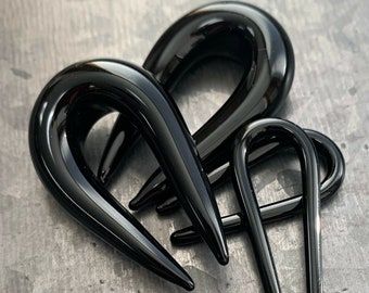 PAIR of Beautiful Black U-Shaped Glass Taper Plugs - Expanders Gauges - 8g (3mm) thru 00g (10mm) available!