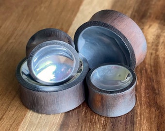 PAIR of Unique Concave Silver Tin Sono Wood Double Flare Plugs - Gauges 00g (10mm) up to 1" (25mm) available!