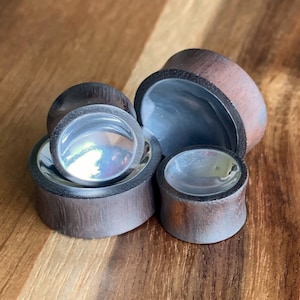 PAIR of Unique Concave Silver Tin Sono Wood Double Flare Plugs - Gauges 00g (10mm) up to 1" (25mm) available!