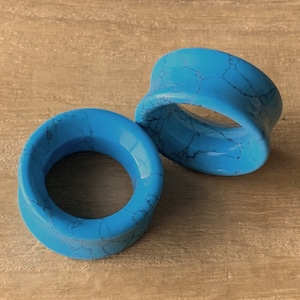 PAIR of Beautiful Organic Turquoise Stone Double Flare Tunnels - Gauges 2g up to 1&quot; (25mm) available!
