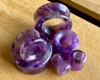 PAIR of Stunning Organic Amethyst Stone Double Flare Tunnels - Gauges 2g up to 1" (25mm) available!