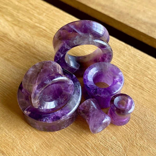 PAIR of Stunning Organic Amethyst Stone Double Flare Tunnels - Gauges 2g up to 1" (25mm) available!