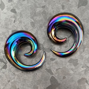 PAIR of Stunning Black Lucifer Glass Spiral Taper Plugs - Expanders Gauges 8g (3mm) thru 5/8&quot; (16mm) available!