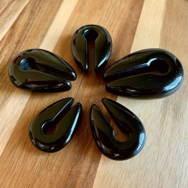 PAIR of Organic Black Agate Stone Keyhole Hanger Ear Weight Tunnels/Plugs - Gauge 0g (8mm) thru 5/8 (16mm) available!