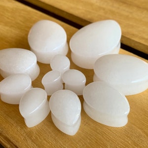 PAIR of Stunning White Jade Teardrop Organic Stone Plugs - Gauges 0g up to 32mm available!