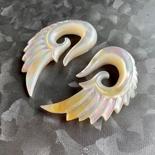 PAIR of Unique Organic Mother of Pearl Shell Angel Wing Tapers - Expander Gauges 8g (3.2mm) through 00g (10mm) available!