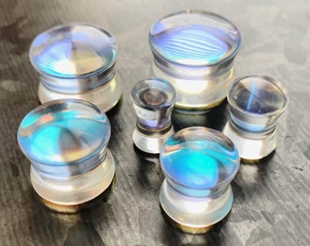 PAIR of Beautiful Iridescent Glass Double Flare Plugs - Gauges 2g (6mm) through 1 1/4" (32mm) available!