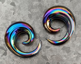 PAIR of Stunning Black Lucifer Glass Spiral Taper Plugs - Expanders Gauges 8g (3mm) thru 5/8" (16mm) available!