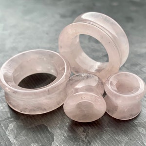 PAIR of Stunning Rose Quartz Natural Stone Double Flare Tunnels / Plugs - Gauges 2g (6mm) up to 1" (25mm)  available!