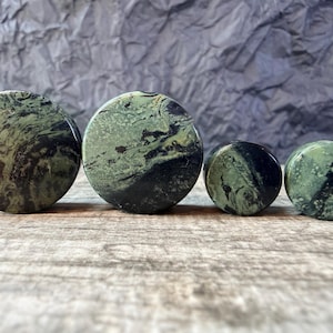 PAIR of Unique Natural Green Eye Jasper Double Flare Stone Plugs - Gauges 8g (3mm) thru 1" (25mm) available!