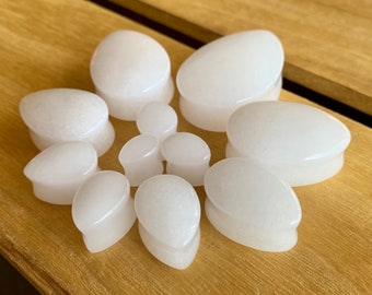 PAIR of Stunning White Jade Teardrop Organic Stone Plugs - Gauges 0g up to 32mm available!