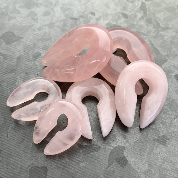 PAIR of Beautiful Rose Quartz Stone Keyhole Hanger Ear Weight Plugs/Tunnels - Gauge 2g (6.5mm) thru 00g (10mm) available!