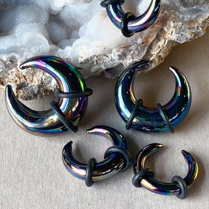 PAIR of Stunning Black Lucifer Glass Buffalo Tapers with O-Rings - Expanders - Gauges 6g (4mm) thru 00g (10mm) Available!