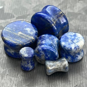 Pair of Unique AAA Grade Lapis Lazuli Stone Plugs/Tunnels - No Color Bleeding - Gauges 2g (6mm) thru 3/4&quot; (19mm)!