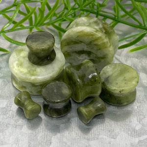 PAIR of Unique Natural South Jade Organic Stone Plugs - Gauges 4g (5mm)  up to 1" (25mm) available!