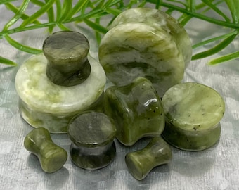 PAIR of Unique Natural South Jade Organic Stone Plugs - Gauges 4g (5mm)  up to 1" (25mm) available!