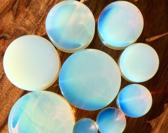 PAIR of Beautiful Opalite Opalescent Moonstone Plugs - Gauges 6g (4mm) to 1&1/2" (38mm)  available!