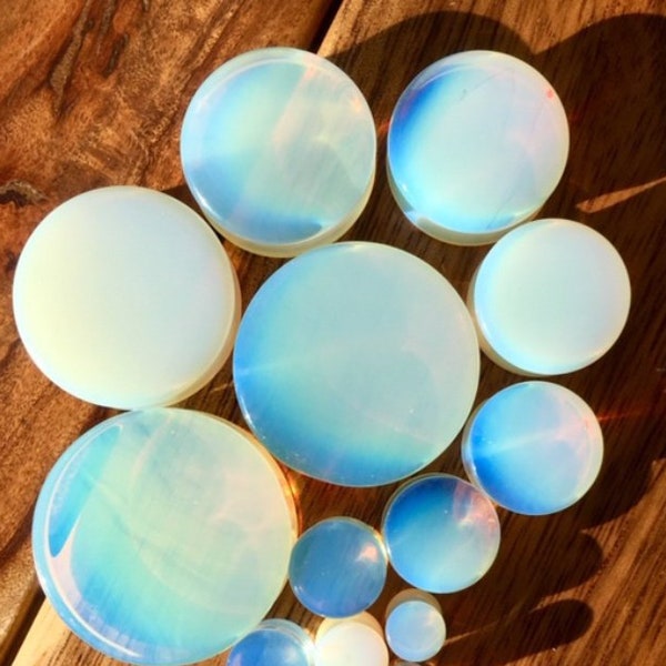 PAIR of Beautiful Opalite Opalescent Moonstone Plugs - Gauges 6g (4mm) to 1&1/2" (38mm)  available!