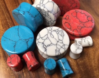 1 Pair Organic Stone Double Flared Saddle Plugs Ear Gauges Orange Red Howlite 1 Pair Organic Stone Double Flared Saddle Plugs Ear Gauges Orange Red Howlite