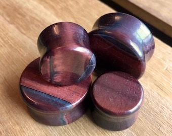 PAIR of Stunning Red Tiger Eye Organic Stone Plugs - Gauges 8g (3mm) up to 1" (25mm) available!