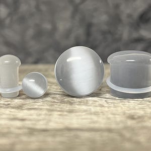 PAIR Gray Cat Eye Stone Plugs Single Flare Tunnels Earlets Gauges Body Jewelry