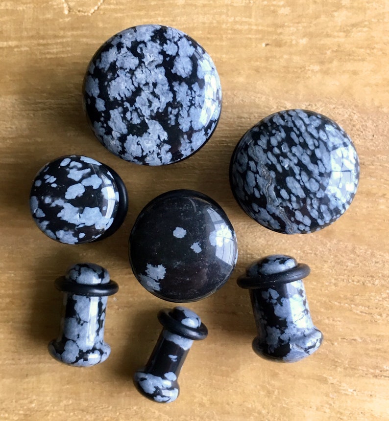 PAIR of Single Flare Snowflake Obsidian Organic Stone Plugs Etsy