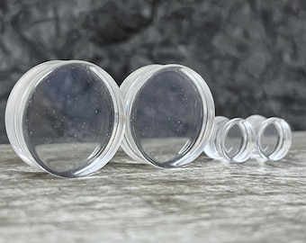 PAIR Clear Flat Glass Double Flare Plugs Gauges Earlets Body Jewelry