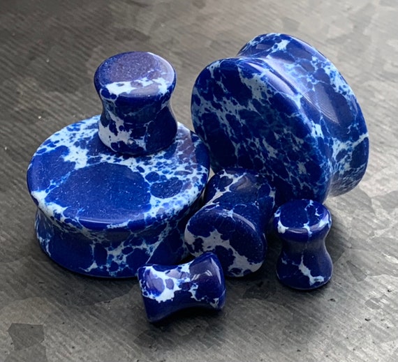Organic Natural Yellow Black And White Imperial Turquoise Stone Double Flared Ear Plugs Organic Natural Yellow Black And White Imperial Turquoise Stone Double Flared Ear Plugs