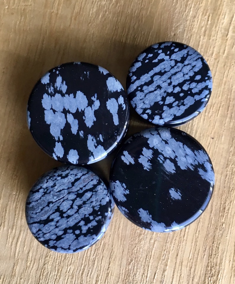 Gauges 8g 3mm available! up to 1 25mm PAIR of Stunning Snowflake Obsidian Organic Stone Plugs