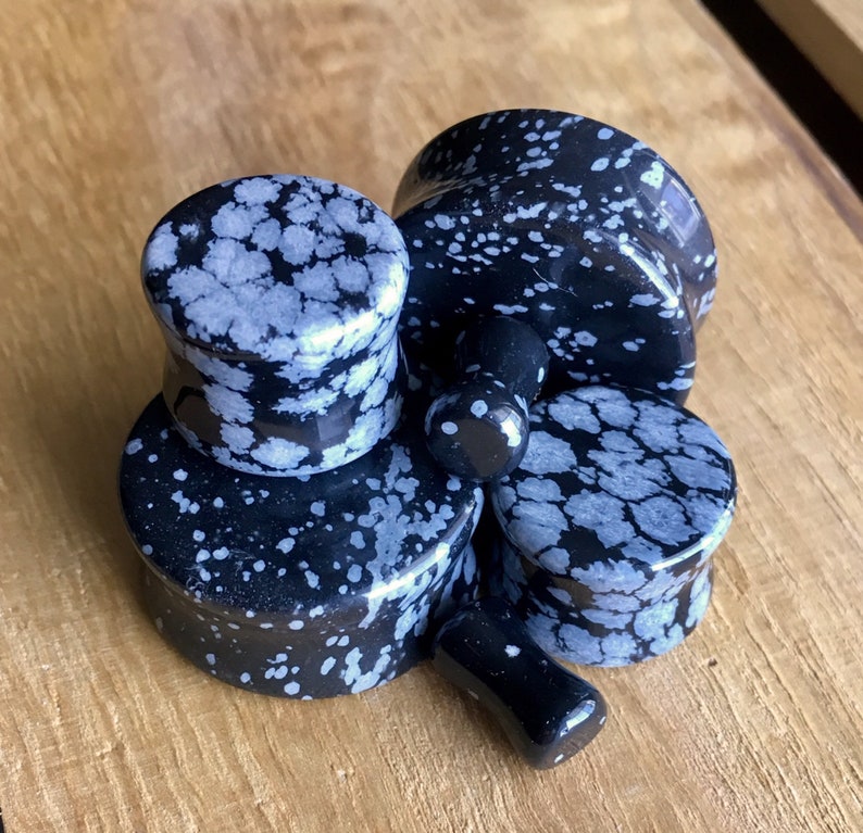 Gauges 8g 3mm available! up to 1 25mm PAIR of Stunning Snowflake Obsidian Organic Stone Plugs