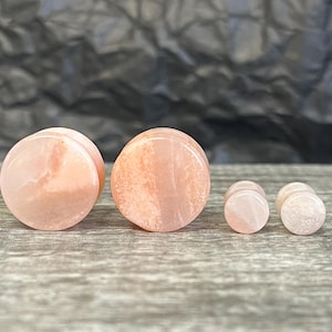 PAIR Natural Peach Semi-Precious Stone Double Flare Plugs Organic Earlets Gauges