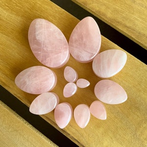 PAIR of Beautiful Teardrop Rose Quartz Organic Stone Plugs - Gauges 0g to 38mm available!