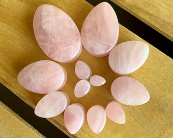 PAIR of Beautiful Teardrop Rose Quartz Organic Stone Plugs - Gauges 0g to 38mm available!