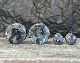 PAIR of Unique Natural Black Labradorite Organic Stone Double Flare Plugs/Tunnels - Gauges 2g (6mm) up to 38mm available!